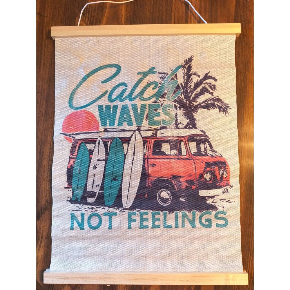 Catch Waves Not Feelings Surf Van Canvas Wall Hanging Retro Beach Tapestry Decor